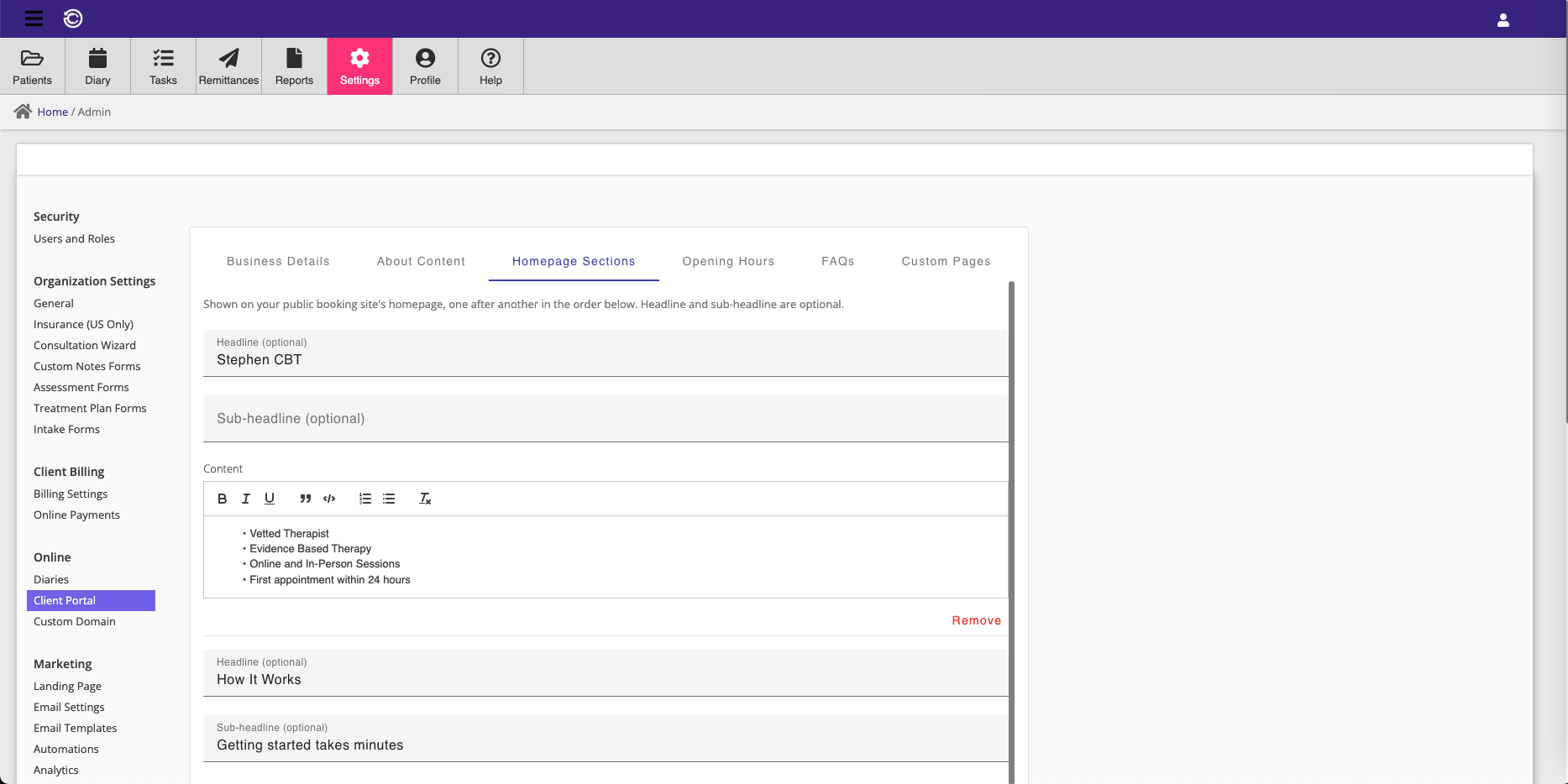 Homepage Sections