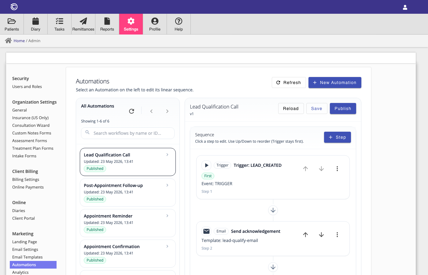 Automations list