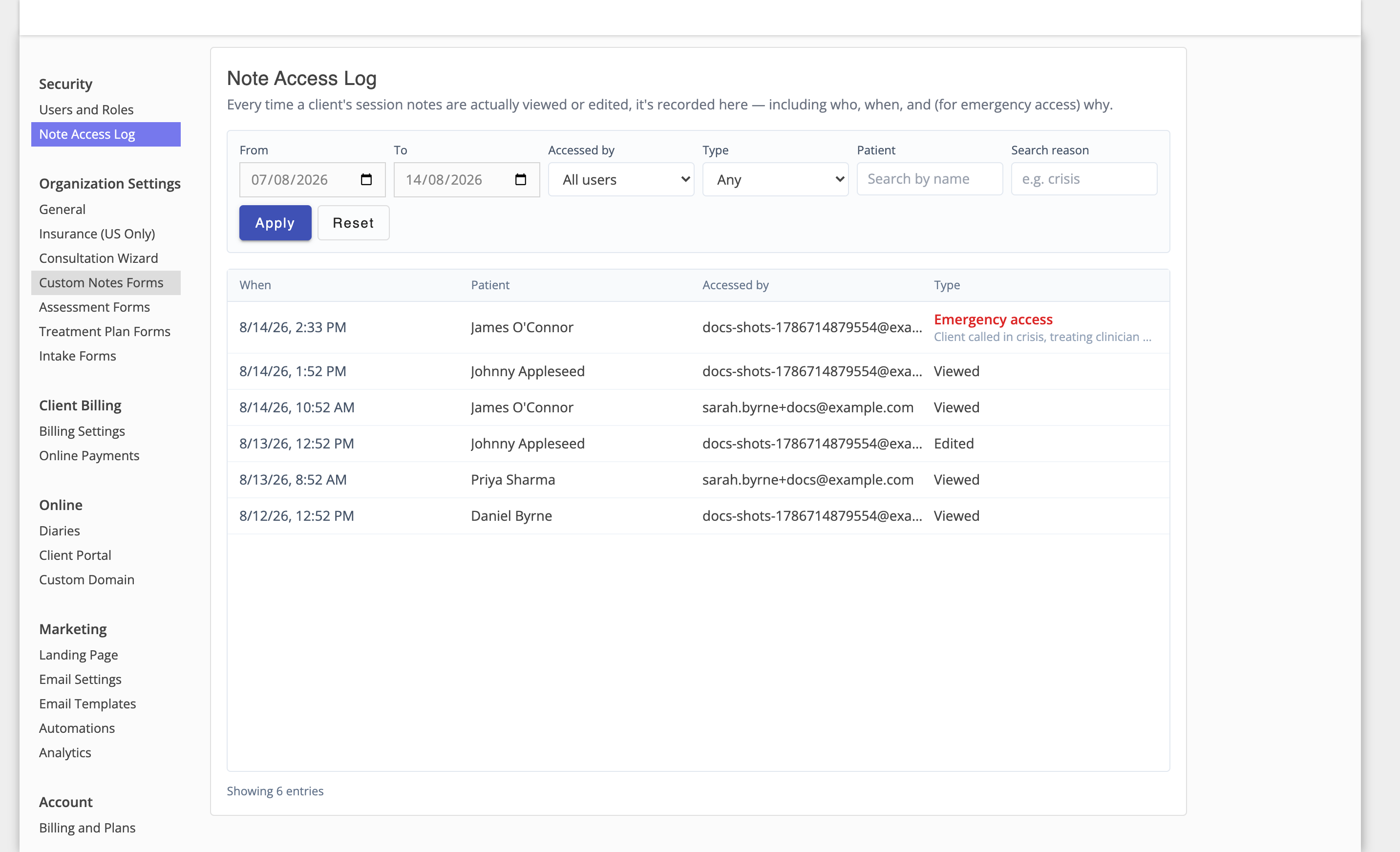 Note Access Log